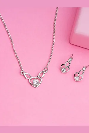 ESTELE Rhodium Plated Heart with Wings Shaped Pendant Set with Crystals for Women