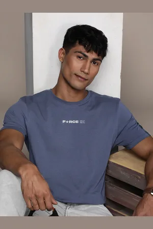 FORCE IX Men Pure Cotton Brand Logo Printed Applique T-shirt