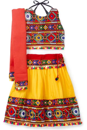 Banjara Girls Embroidered Ready to Wear Cotton Lehenga & Blouse With Dupatta
