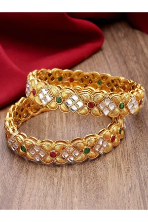 karatcart Set Of 2 Gold-Plated Kundan-Studded Bangles
