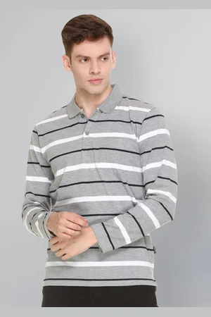 GODFREY Men Striped Polo Collar Cotton T-shirt