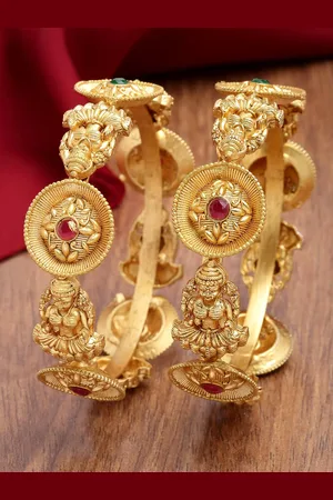 karatcart Set Of 2 Gold-Plated Kundan-Studded Bangles