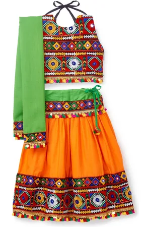 Banjara Girls Embroidered Ready to Wear Cotton Lehenga & Blouse With Dupatta