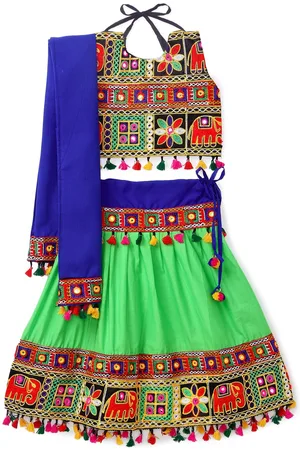 Banjara Girls Embroidered Ready to Wear Cotton Lehenga & Blouse With Dupatta