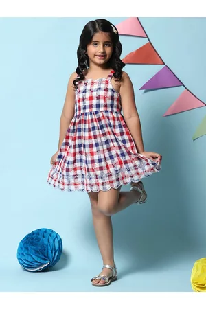 Biba Girls Checked Schiffli Fit and Flare Dress