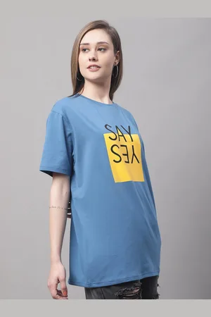 DOOR74 Women Typography Printed Round Neck Cotton Oversize T-shirt