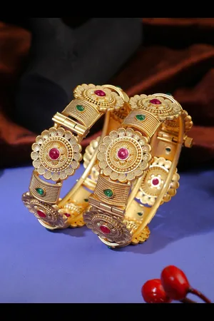 Adwitiya Collection Set Of 2 Gold-Plated Stone Studded Bangles