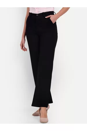 Broadstar Women Straight Leg Loose Fit High-Rise Bootcut Trousers