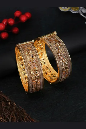 Adwitiya Collection Set Of 2 Gold-Plated Stone-Studded Bangles