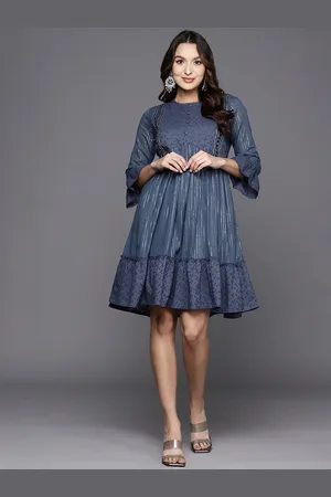Indo Era Embellished Bell Sleeves A-Line Ethnic Dress