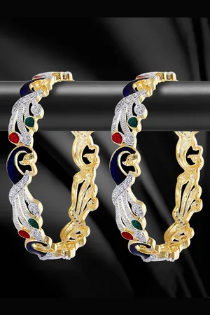 YouBella Set of 2 Gold-Plated Stone Studded Peacock Style Bangles