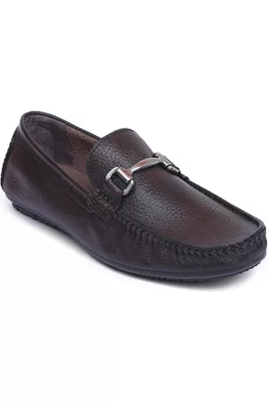 ZOOM Men Textured Lightweight Buckle Detail Leather Loafers
