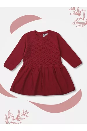 Gini and Jony Girls Self Design Fit and Flare Cotton Dress