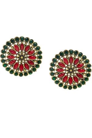 Shivansh Women Meenakari Crystals Floral Studs Earrings
