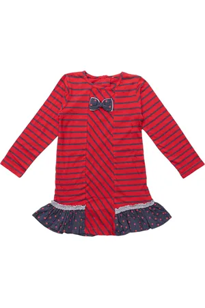 Nino Bambino Girls Red & Blue Striped Organic Cotton Drop-Waist Dress