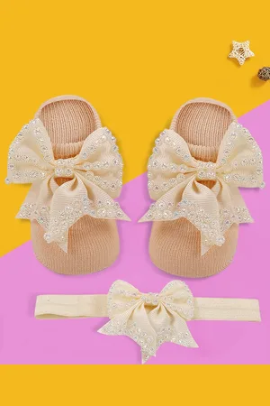 Baby Moo Infant Kids Beige Headband & Socks