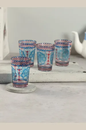 Krsnaa Mehta Modern Loom Infinity 4 Pieces Blue Chai Glass 140 ml Each