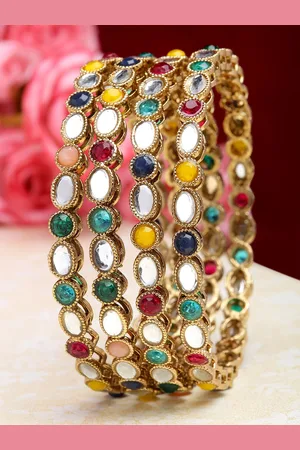 karatcart Set Of 4 Gold-Plated Stone Studded Bangles