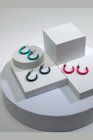 Priyaasi Set of 6 Twisted Pattern Half Hoop Earrings