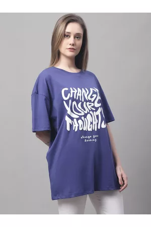 DOOR74 Women Typography Printed Round Neck Cotton Oversize T-shirt