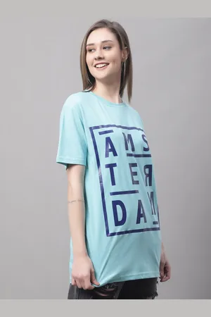 DOOR74 Women Typography Printed Oversize Cotton T-shirt