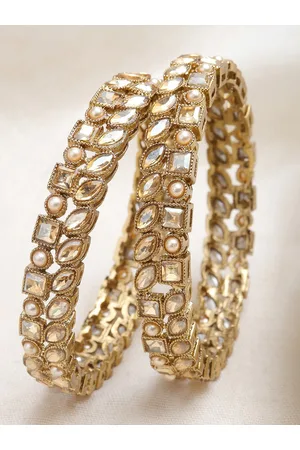 karatcart 2-Pcs Gold-Plated Kundan-Studded Bangles