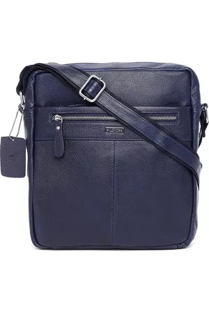 WildHorn Men Blue Textured Leather Sling Messenger Bag