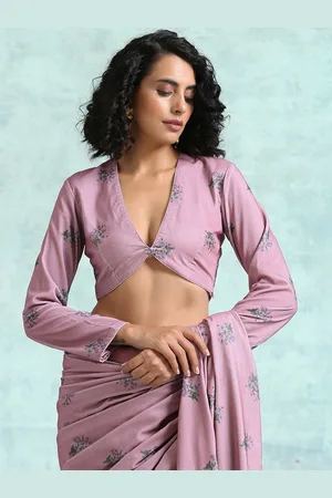 trueBrowns Women Mauve Floral Printed Saree Blouse
