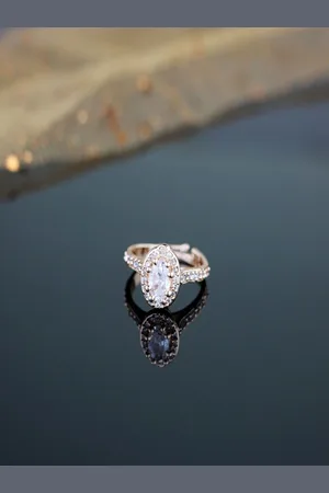 I Jewels Rose-Gold Plated CZ Studded Adjustable Finger Ring