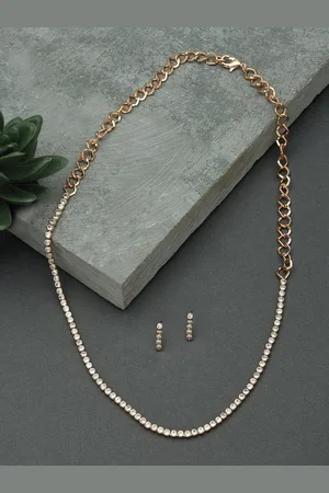 Ami Women Rose Gold-Plated CZ-Studded Necklace and Earrings