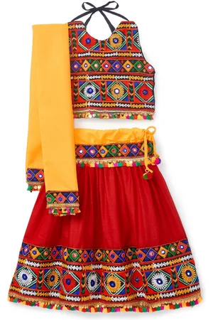 Banjara Girls Embroidered Ready to Wear Cotton Lehenga & Blouse With Dupatta