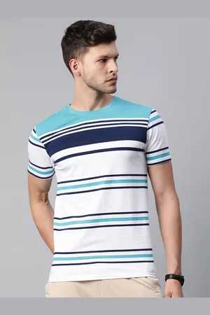 Pierre Carlo Men White & Blue Striped T-shirt