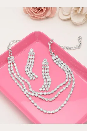 Ami Women Silver-Plated CZ-Studded Layered Necklace and Earrings