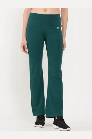 Clovia Women Striped Comfort-Fit Rapid Dry High-Waist Flared Yoga Pants