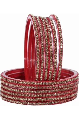 NMII Glass & Zirconia Studded Glossy Finish Bangle Set