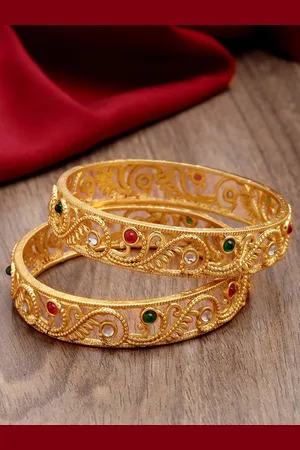 karatcart Set Of 2 Gold-Plated Kundan-Studded Bangles