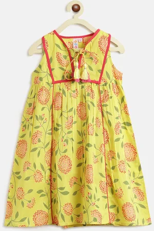 Kids On Board Girls Floral Tie-Up Neck A-Line Maxi Cotton Dress