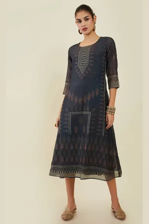 Soch Ethnic Motifs Printed Sequined A-Line Midi Ethnic Dress