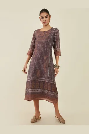 Soch Ethnic Printed A-Line Midi Ethnic Dress