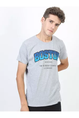 Ketch Men Grey Melange Typography Printed Round Neck Applique Slim Fit T-shirt