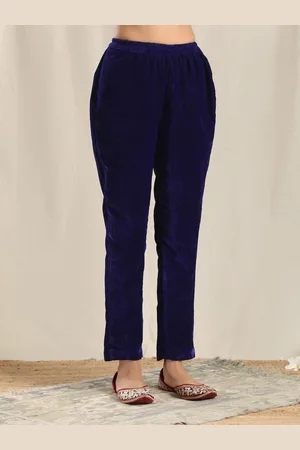 trueBrowns Women Blue Regular Fit Solid Cigarette Trousers