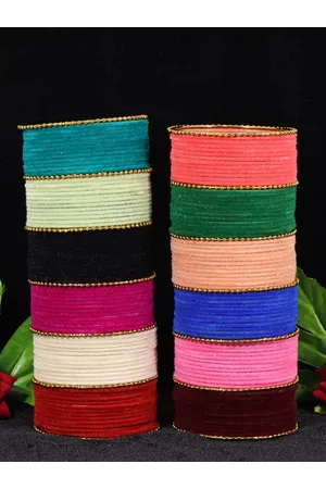 NMII Set of Multi-Colored Non-Precious Metal Matte Finish Velvet Bangles