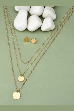 Ami Women Gold-Plated 3 Layered Necklace and Earrings