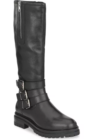 Delize Women Black Perforations Leather High-Top Flat Boots