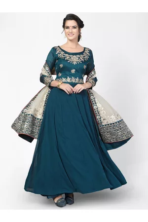 Divine International Trading Co Turquoise Blue & Gold-Toned Semi-Stitched Dress Material