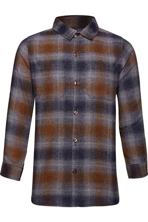 Oxolloxo Boys Brown & Grey Regular Fit Checked Casual Shirt