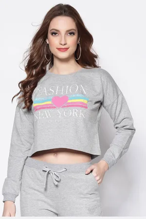 Sera Women Grey Melange Printed Sweatshirt