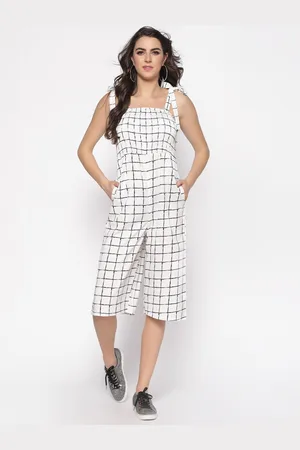 Sera Women Smocked Checked Capri Jumpsuit