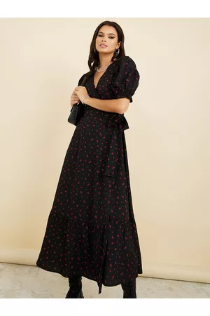 Styli Floral Printed V-Neck Maxi Wrap Dress