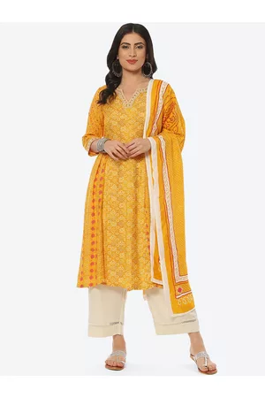 Biba Plus Size Bandhani Printed Kurta With Palazzos & Dupatta